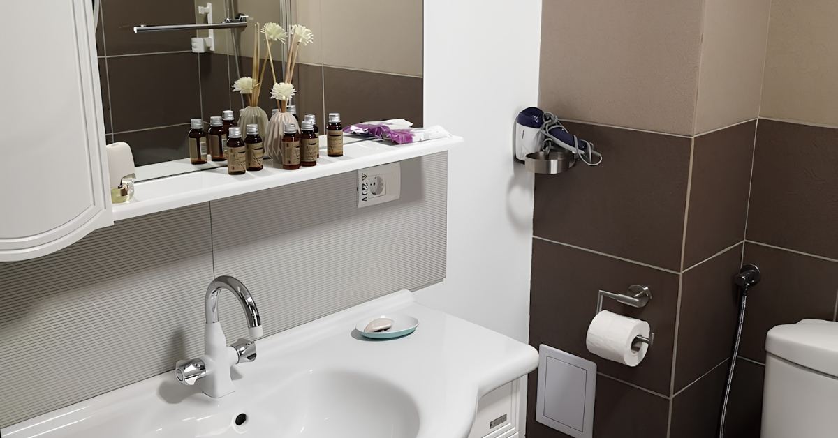 Modern bathroom with double vanity and toiletries, Boutique Romantic Focșani